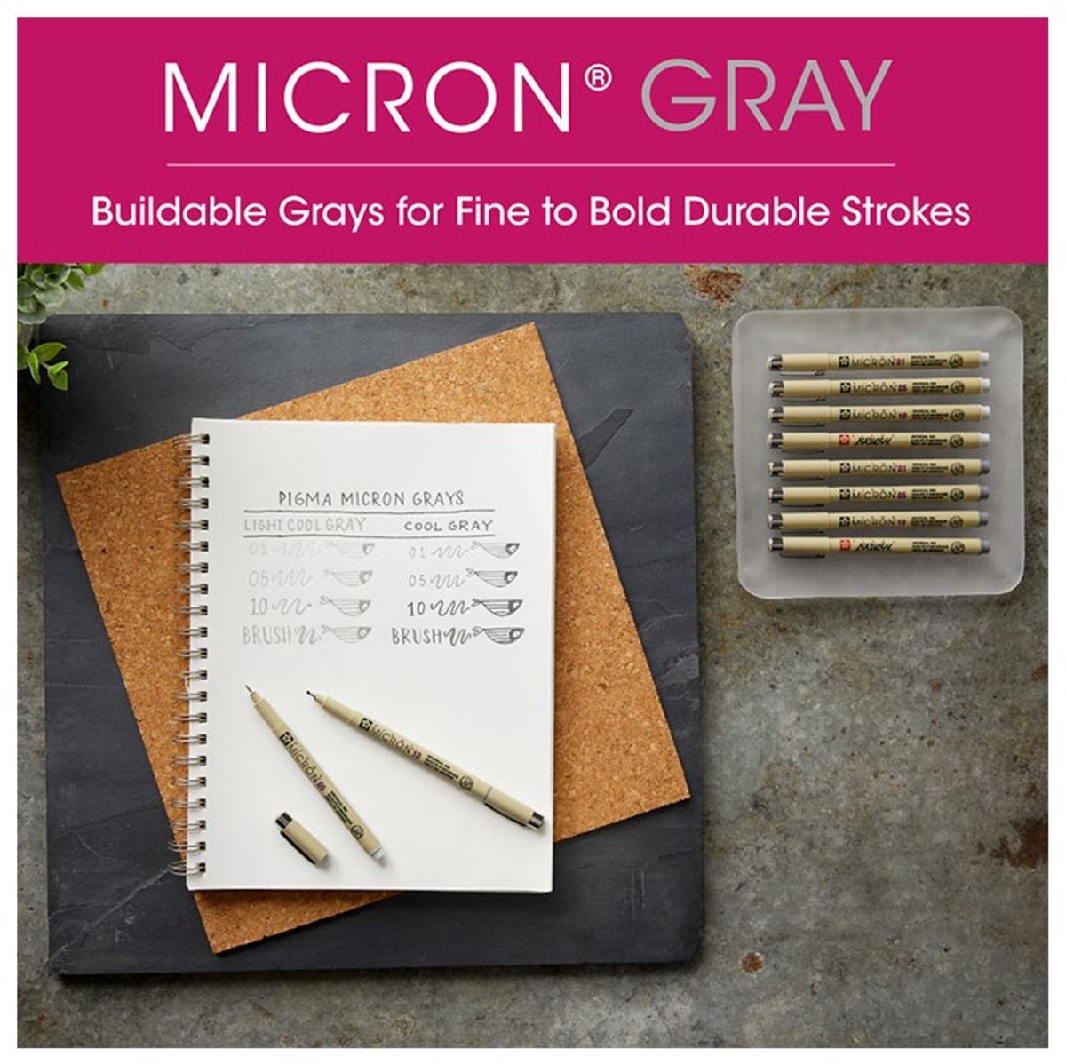Sakura Pigma Micron fineliner set | 8 pennen, Licht Koelgrijs & Koelgrijs — afbeelding 3