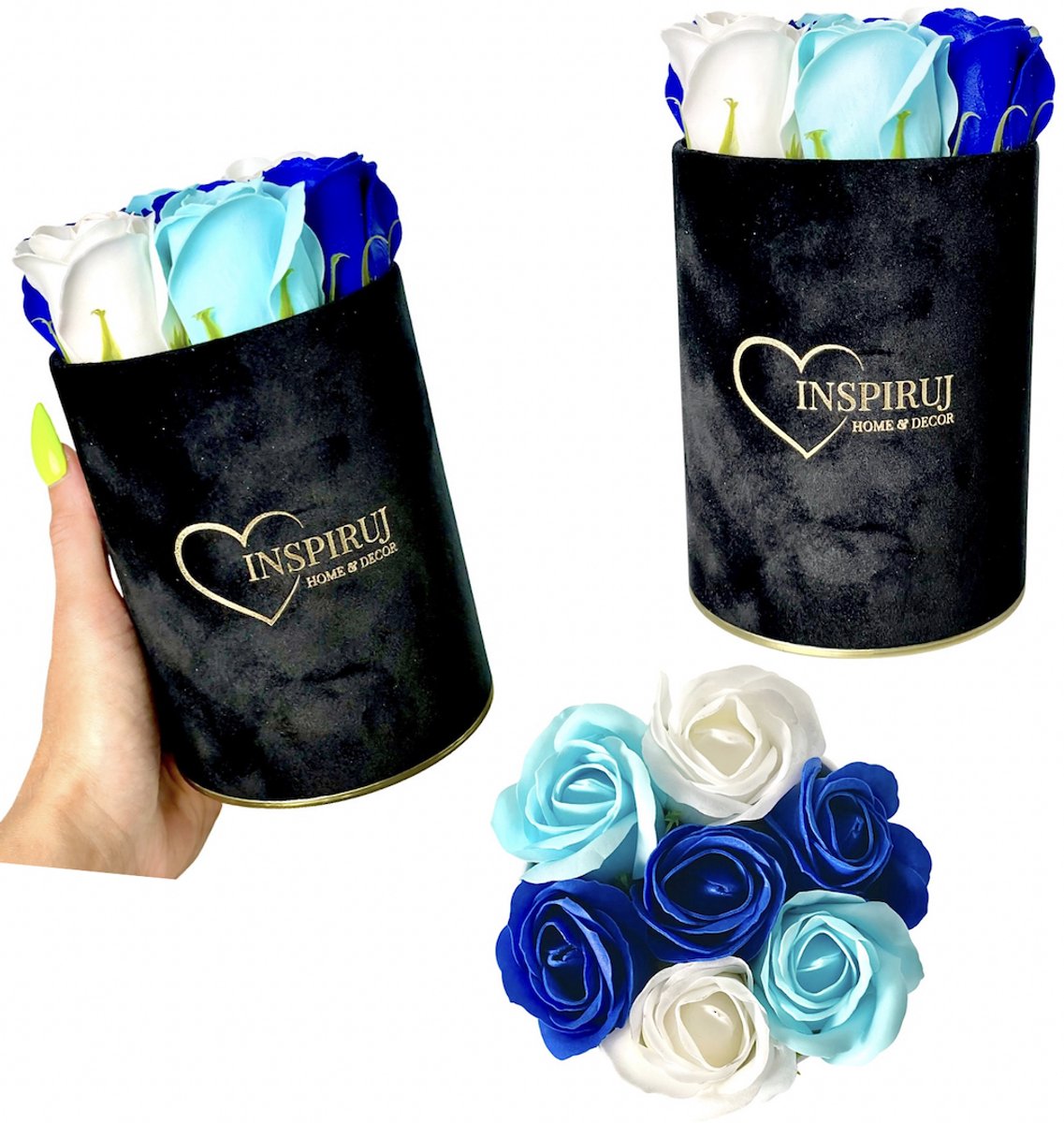 Inspiruj - Flowerbox - Zwarte Doos - Blauwe Zeeprozen Mix