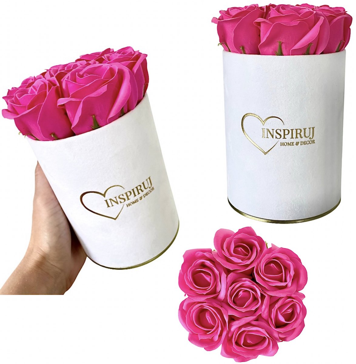 Inspiruj - Flowerbox - Białe Pudełko - Roze - Ciemny Rozowy