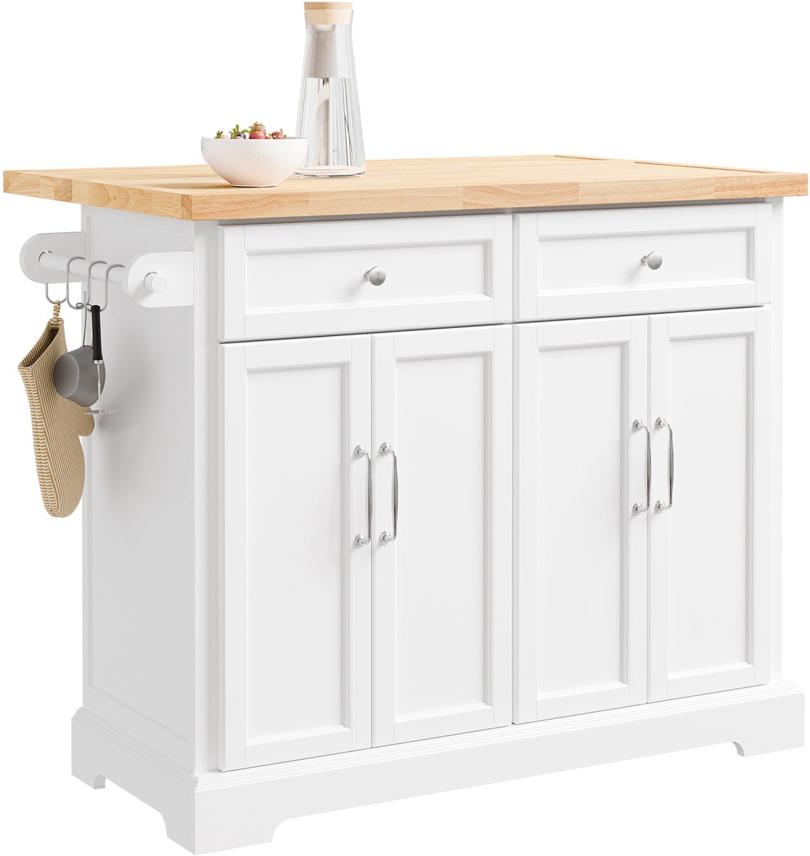 SoBuy Keukentrolley met Wielen, Centrale Eiland met Werkblad, Keukenkast met Opslag, Wit, 115x46/71x92 cm, FKW71-III-WN, voor Keuken of Eetkamer