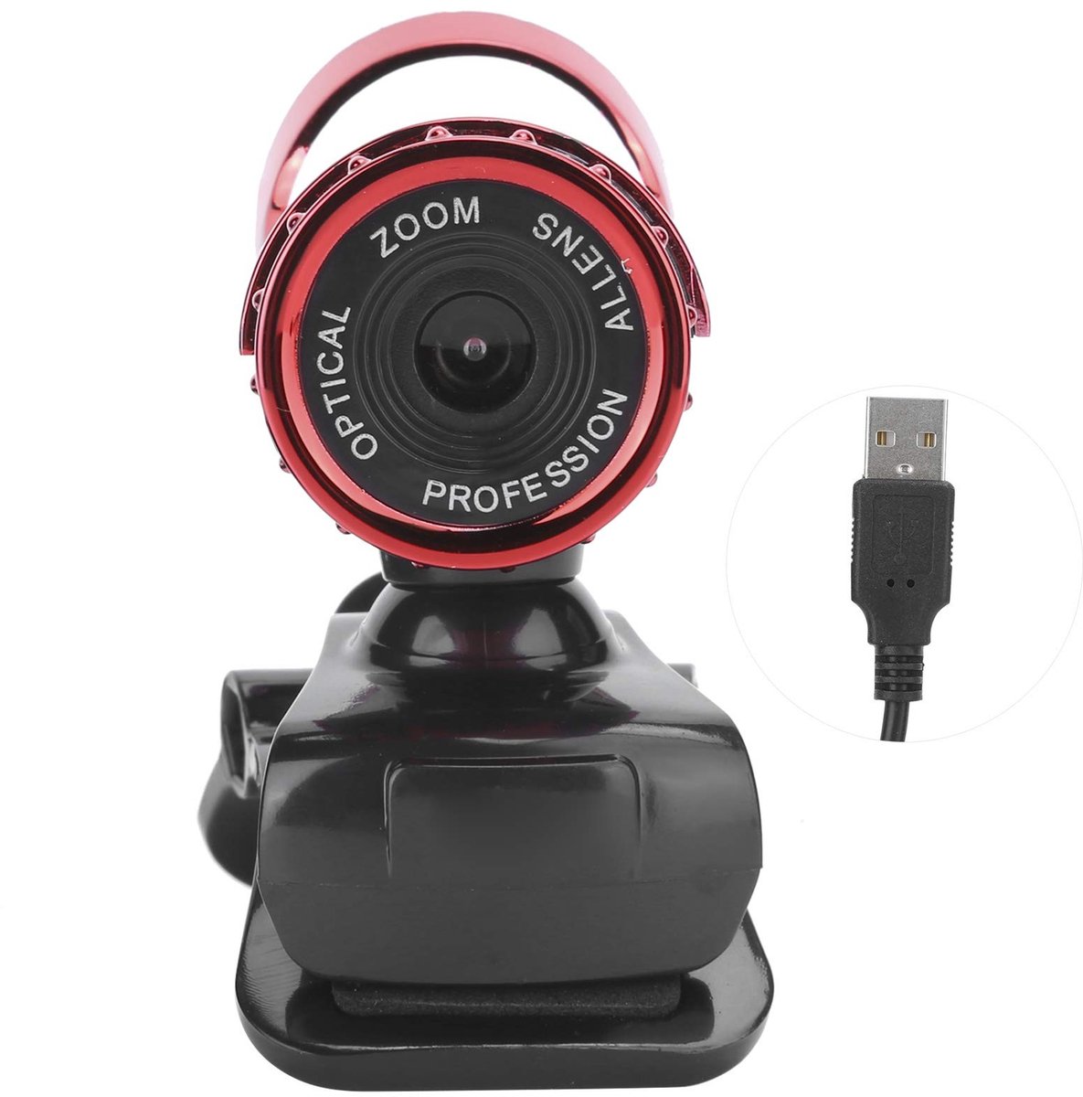 aladdien - HD-webcam - USB-camera - 360 Graden Draaibaar - Rood - Ingebouwde Microfoon - Lesgeven Conferentie Streaming - Geschikt voor Laptops en D..