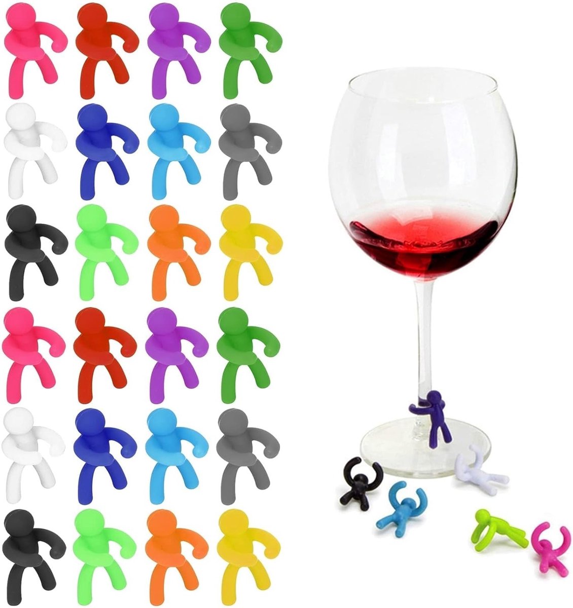Set van 24 Herbruikbare Wijnglas Markeringen - Silicone Identifiers voor Champagne, Cocktails en Martini's