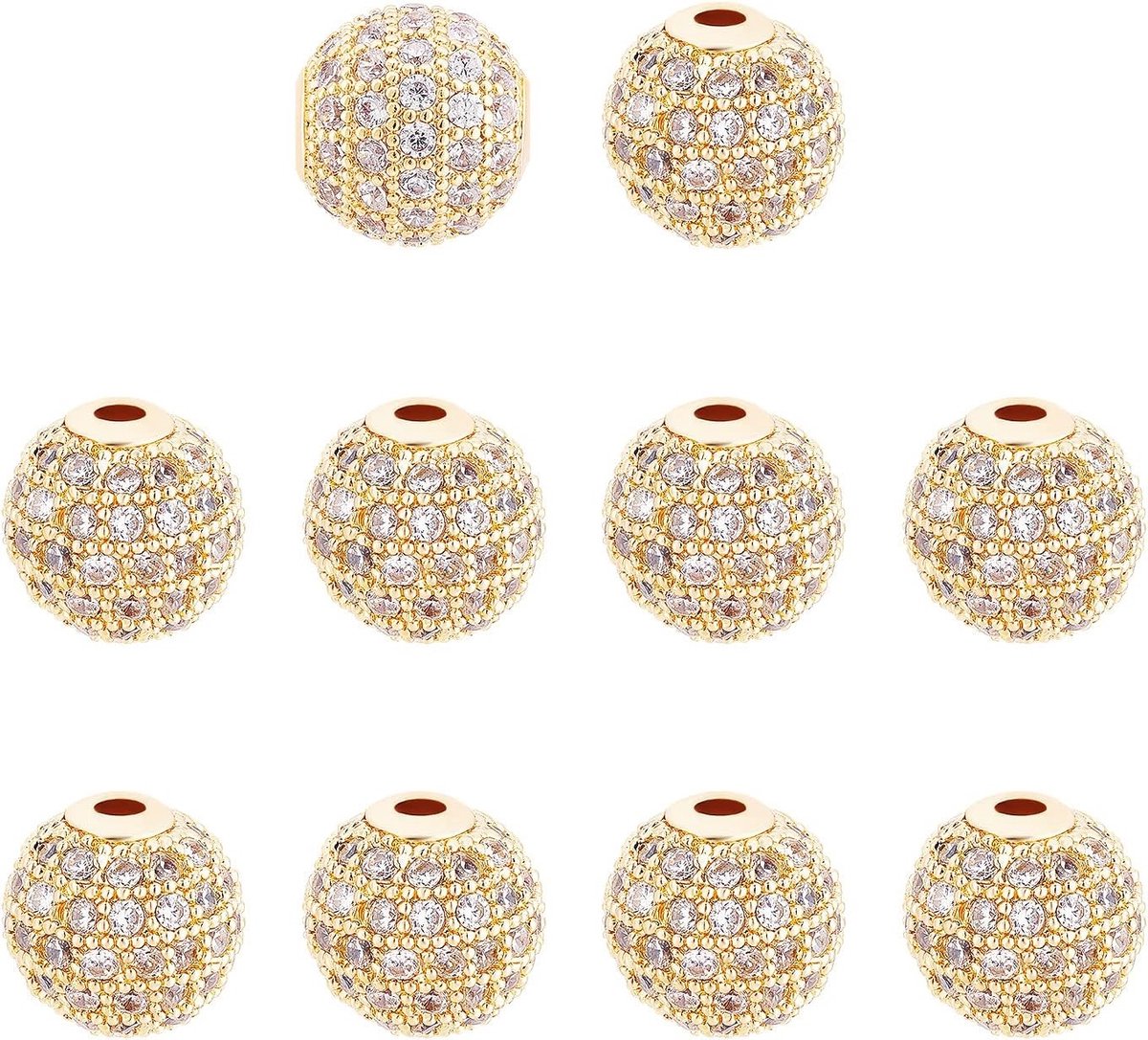 10mm Crystal Zirconium Pad Micro Setting Ronde Kralen - Disco Ball Spacer Kralen en Connector Charms voor Sieraden Maken, Goudkleurig