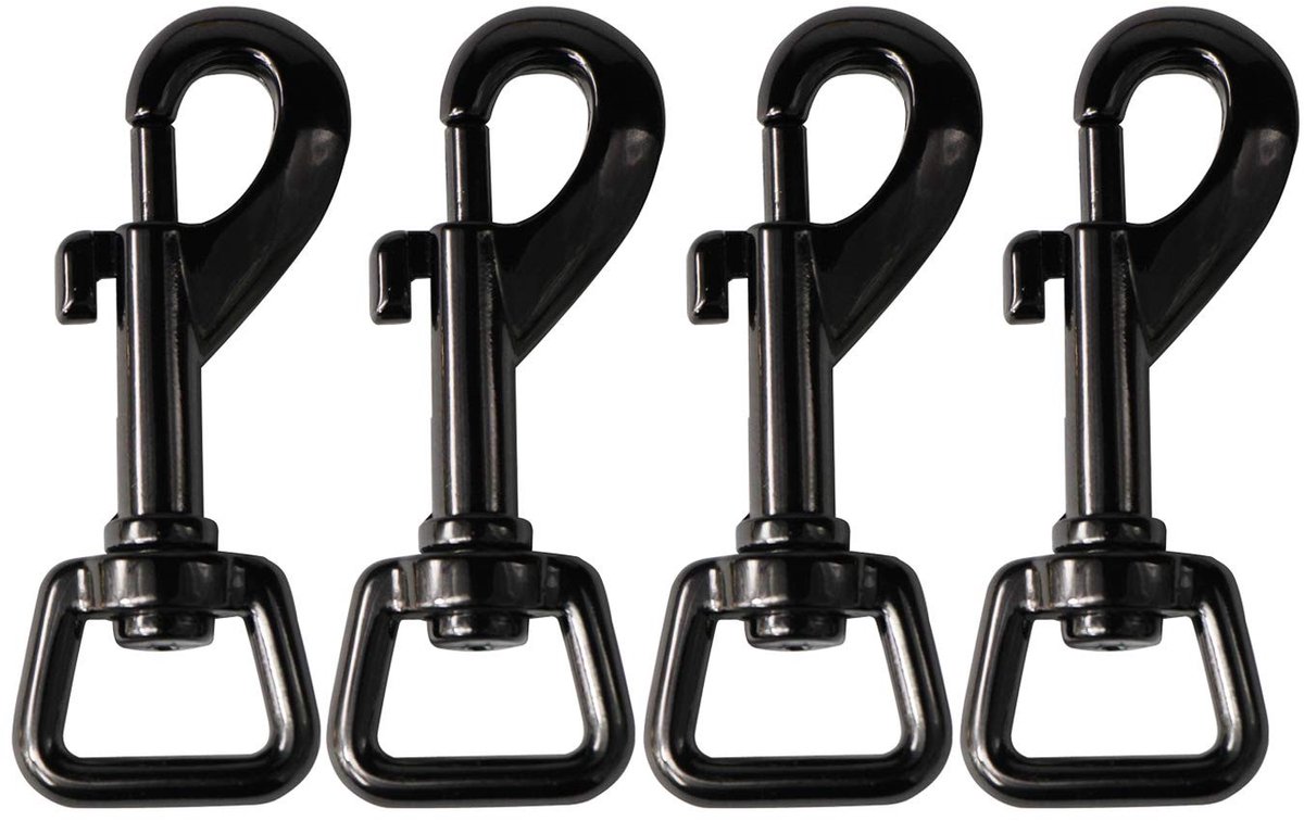 VT Goods - Large Carabiner Hooks - Sterke D-Shape Haak - Swivel Joint - Zwart - Voor Hondenlijn en Sleutelhanger - 4 Stuks