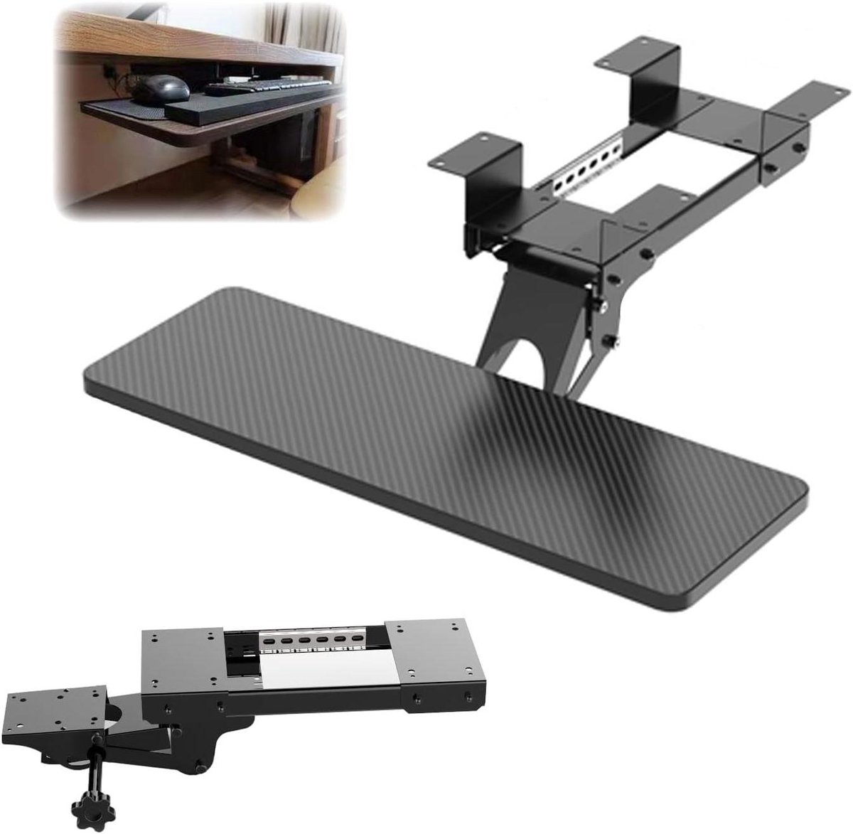 Verstelbare Toetsenbordlade - Onderbouw Lade - Ergonomisch Werken - Zwenkbaar en Kantelbaar - 55-75 cm Breed - Zwart