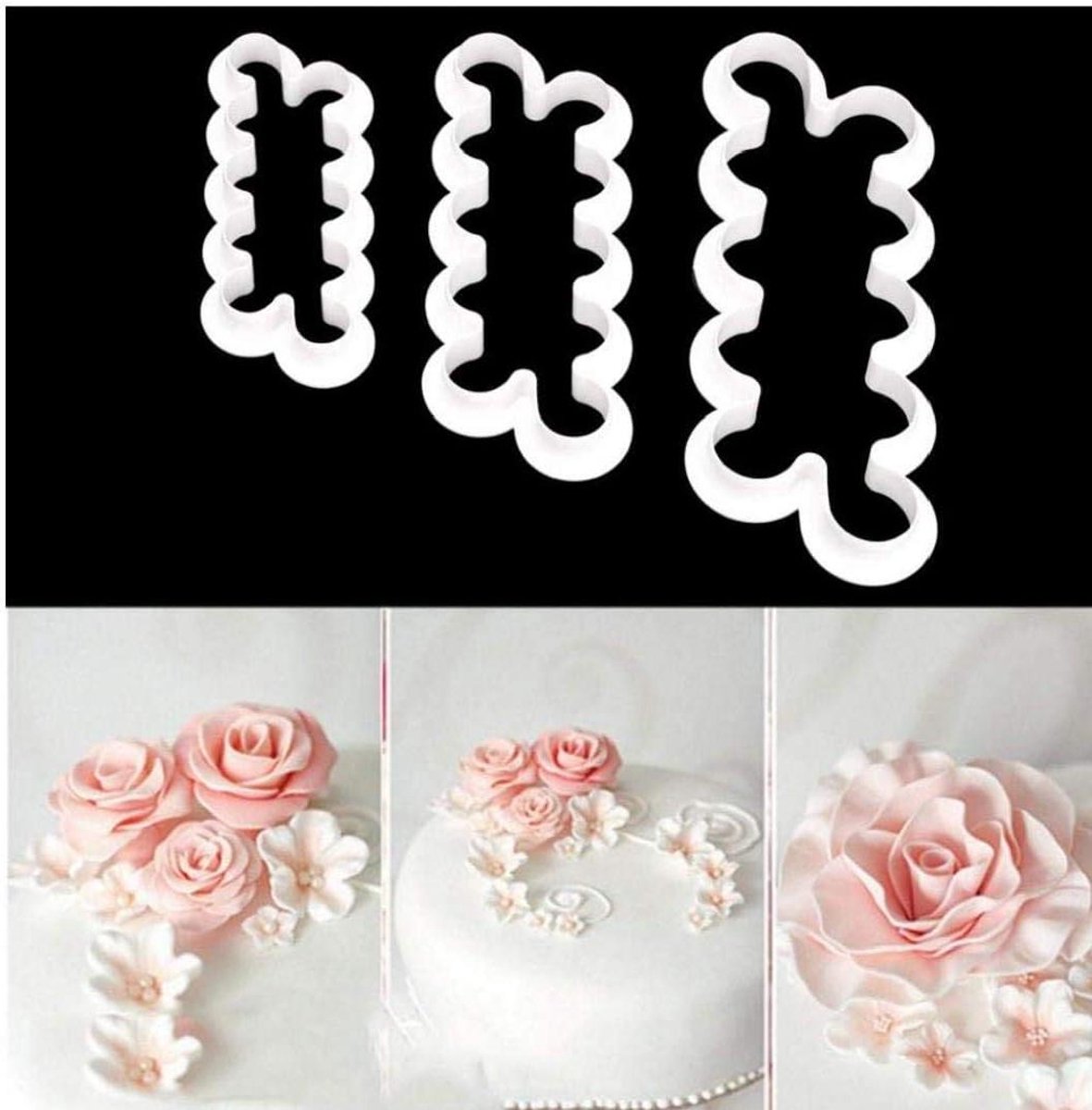 Bloemen Koekjesvorm - Bakvorm Bloem - Koekjes Bakken - 3 Delig Set - 50 mm - Rosé