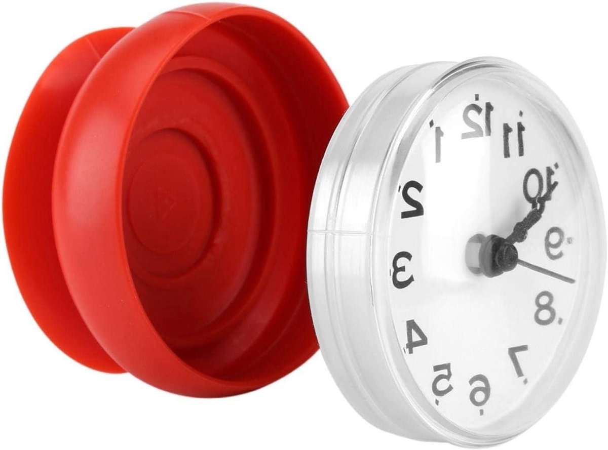 Badkamer Klok - Mini Klok - Tijd Bijhouden - Waterdicht - Rond - Rood