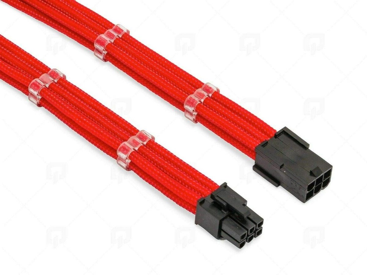 Gevlochten Verlengsnoer - GPU Kabel PCIE Kabel - PC Bouwen - Met Kabelkammen - 30 cm - Rood