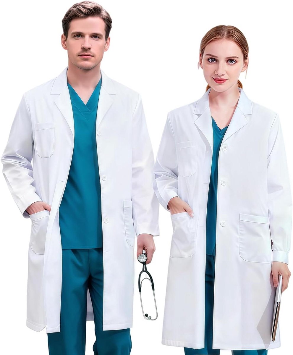 Laboratoriumjas - Doktersjas Kleding - Wetenschap Studie - Met Zakken - Lange Mouw - Wit