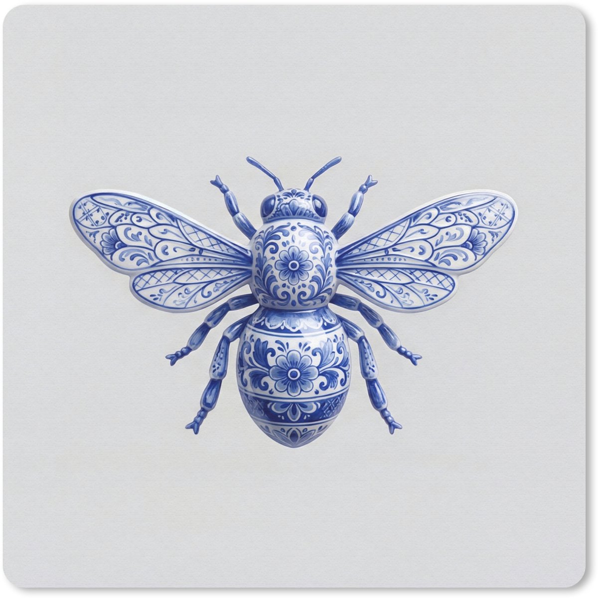 Muismat 20x20 cm - Mousepad Bij - Modern - Delfts - Blauw - Muismatten