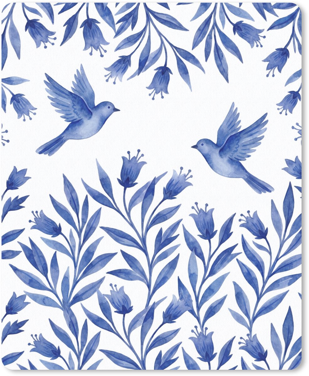 Muismat 12x16 cm - Mousepad Modern - Vogels - Delfts - Blauw - Muismatten