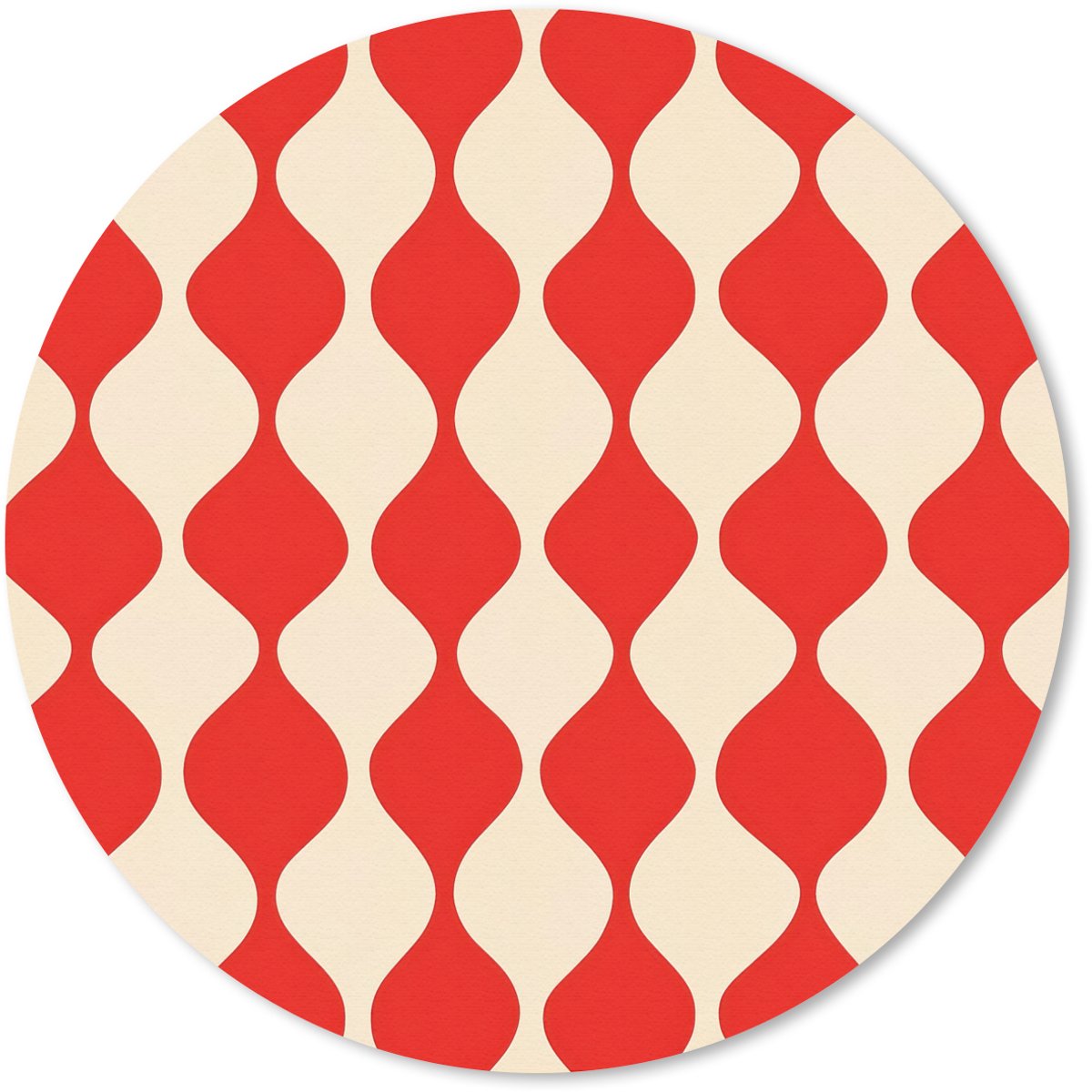 Muismat rond 50x50 cm - Mousepad Golvend patroon - Retro - Rood - Beige - Ronde muismatten