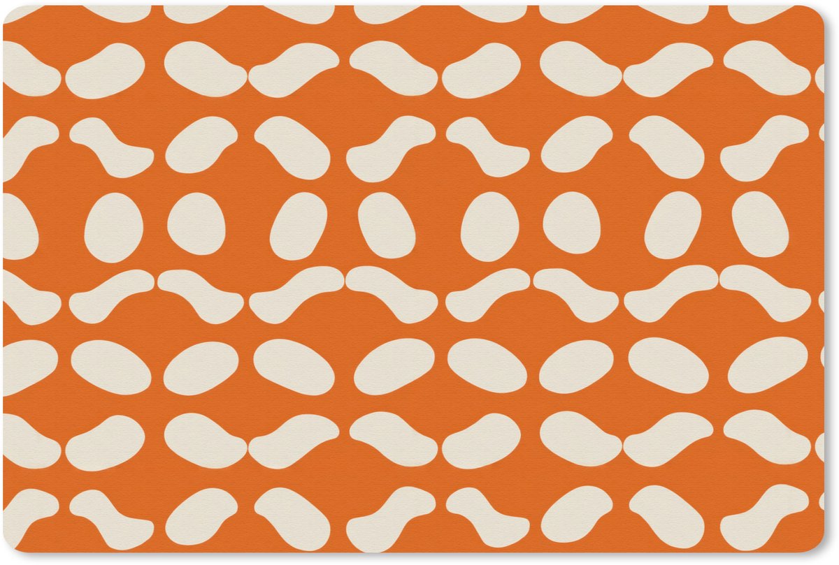 Muismat 13x8 cm - Mousepad Oranje - Organische vormen - Wit - Muismatten