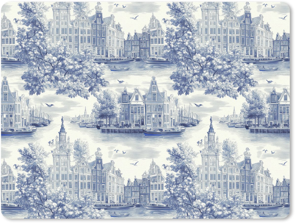 Muismat 12x10 cm - Mousepad Huizen - Bomen - Water - Vogels - Blauw - Muismatten