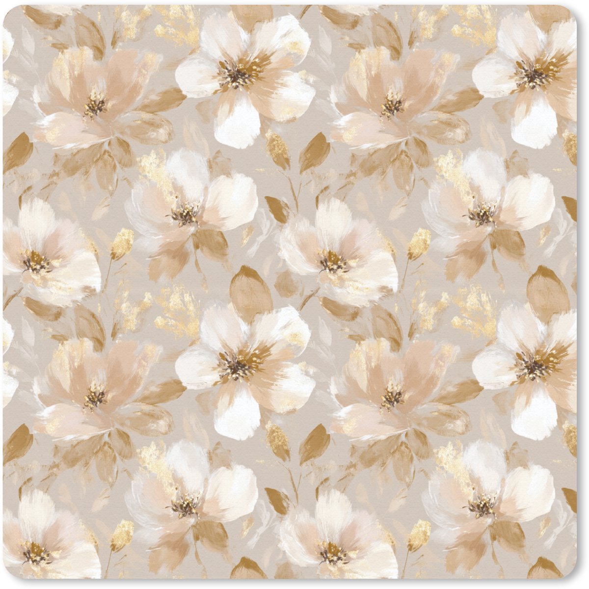 Muismat 20x20 cm - Mousepad Bloemen - artistiek - Goud - Muismatten
