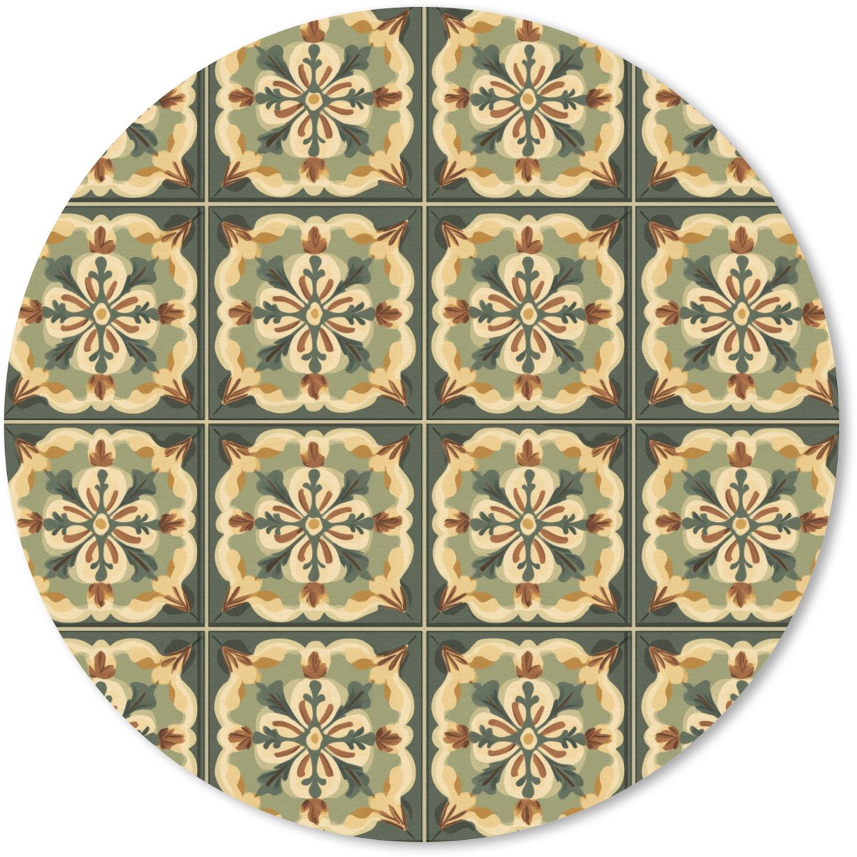 Muismat rond 40x40 cm - Mousepad Ornament - Patroon - Groen - Ronde muismatten