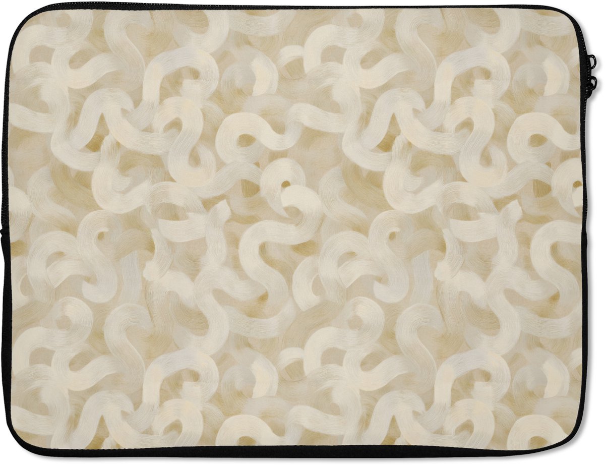 Laptophoes 17 inch - Abstract - Lijnen - Beige - Laptop sleeve - Binnenmaat 41x28 cm - Zwarte achterkant