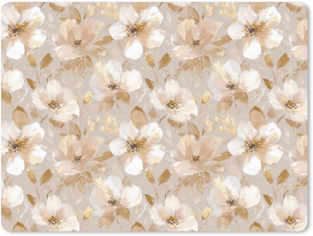Muismat 12x10 cm - Mousepad Bloemen - artistiek - Goud - Muismatten