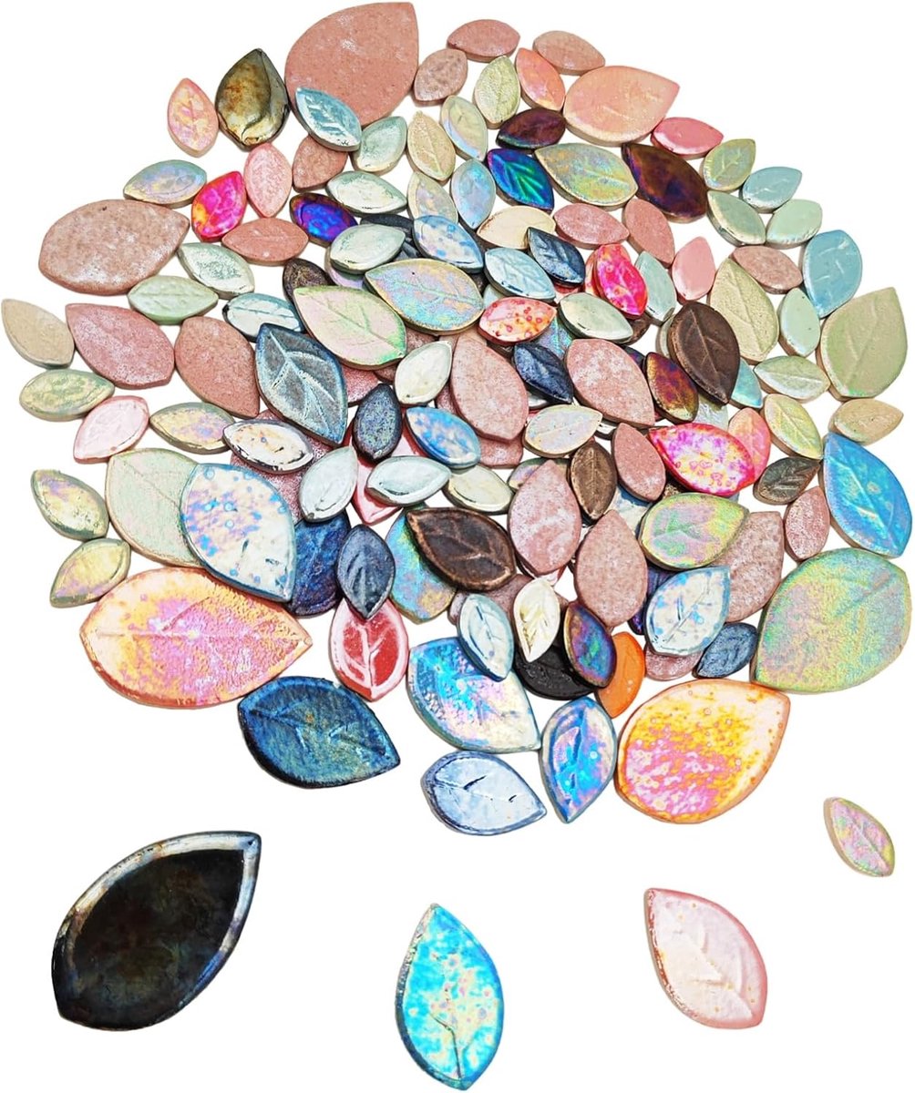 Ceramic Mosaic Tiles voor Crafts - Brilliant Leaves - 500 g - Mixed Sizes - Stained Leaves - Porcelain Mosaic Pieces voor DIY Mosaic Projects - Home Decor
