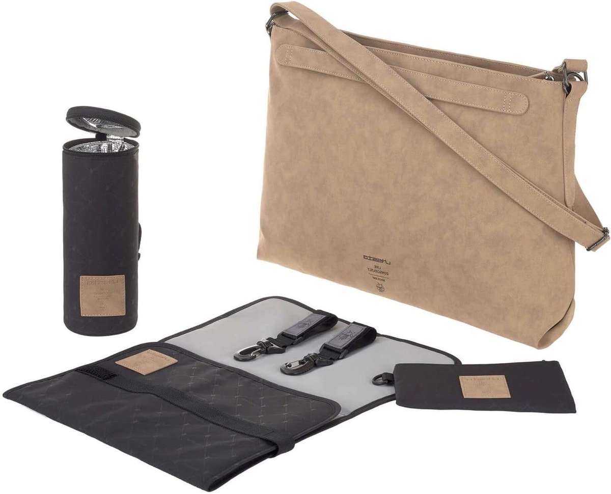 Babyluiertas Schoudertas - Verzorgingstas Luiertas - Babyverzorging Onderweg - Veganistisch Leerlook - 19.25 Liter - Camel