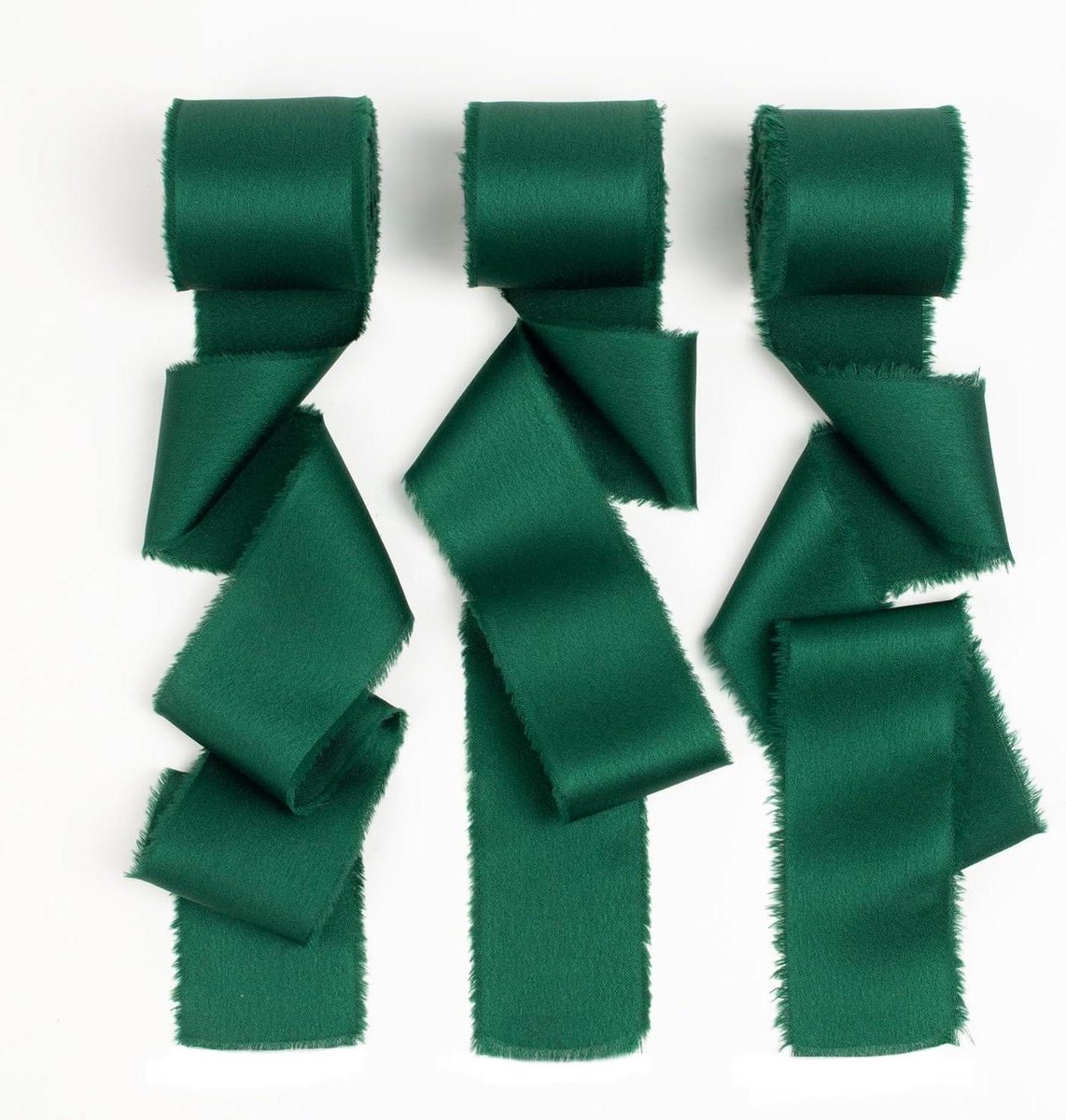 Chiffon Lint Groen - Zijden Satijn Lint - Bloemen Boeket Verpakken - Handgemaakt met Franjes - 3.8cm x 21m - Donkergroen