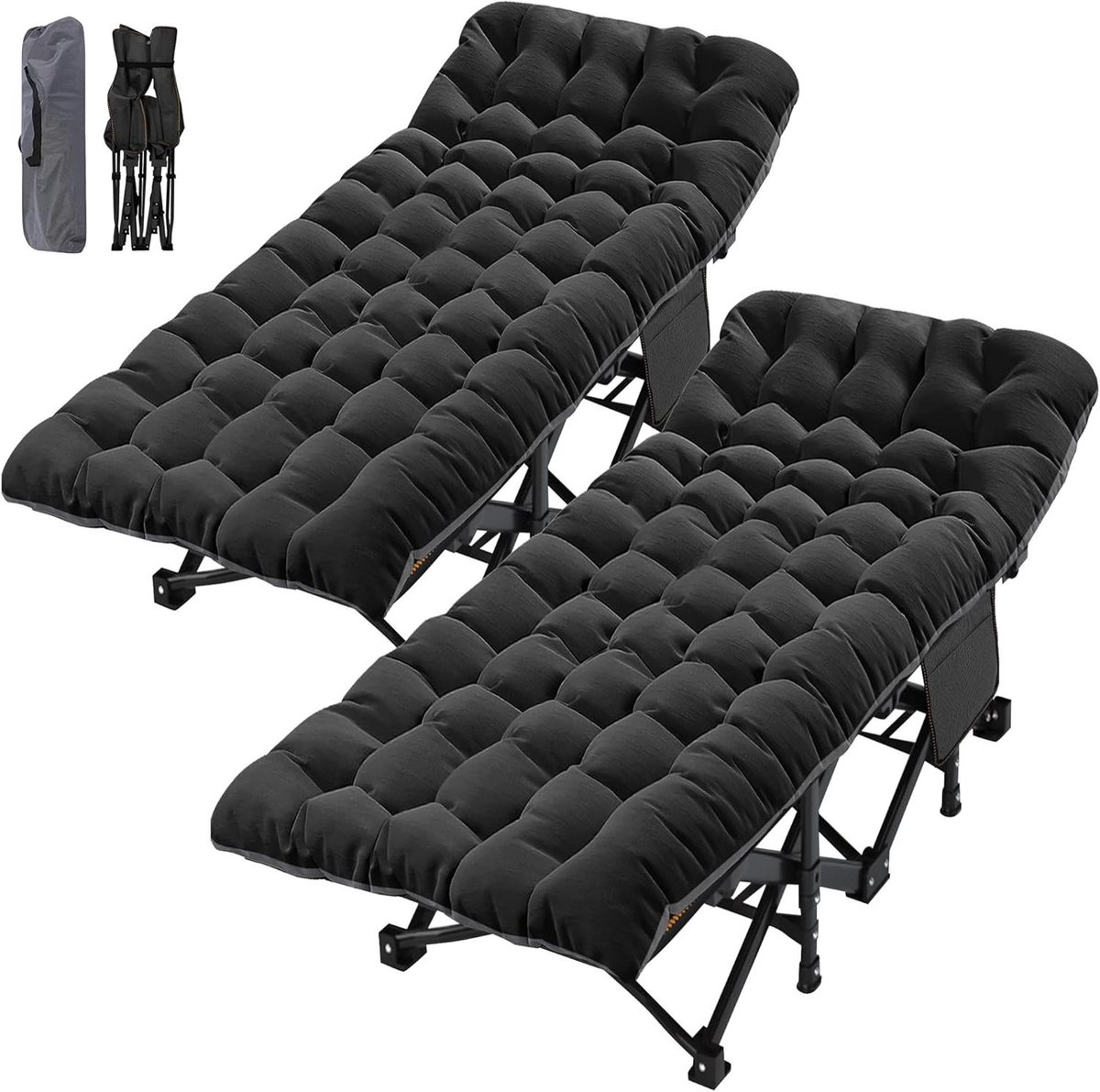 Campingbed Volwassenen - Gastenbed Opvouwbaar - Ontspannen Buiten - Dubbellaags 1200D Materiaal - 75 x 27 x 11 Inch - Zwart