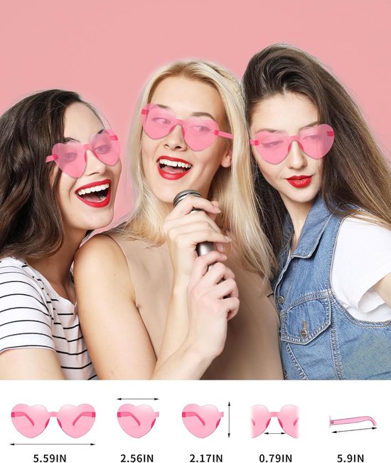 Hartjes Zonnebrillen - Feestbrillen Dames - Bruiloft Feest - Uniek Vormgegeven - 12 stuks - Roze van Merkloos — afbeelding 2