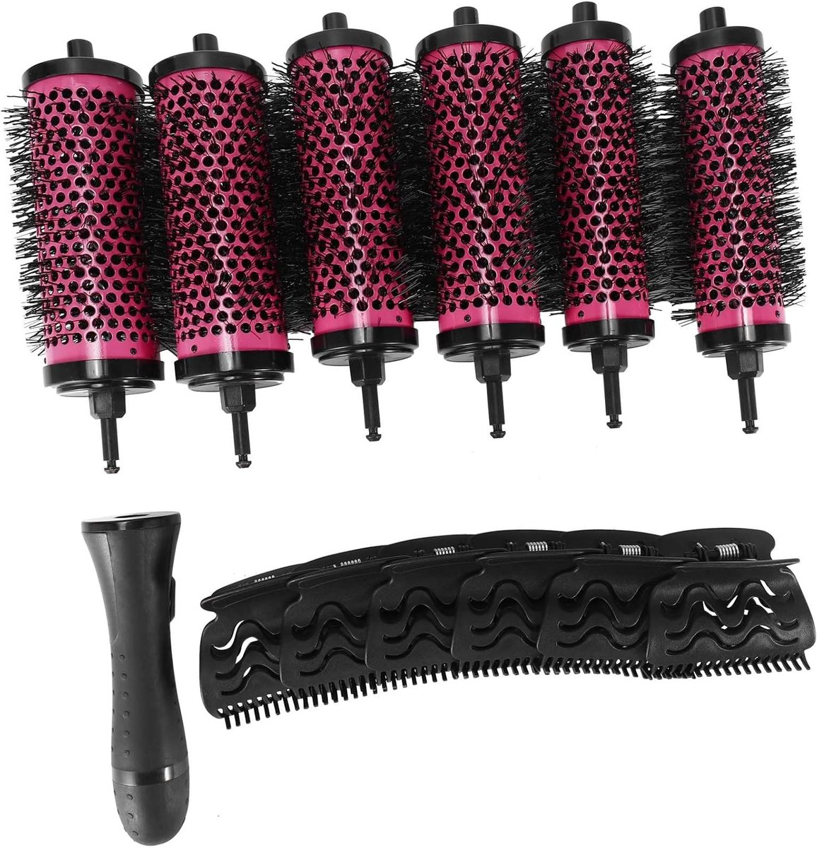 6pcs/set 3 sizes detachable curlers brush met positioning clamps - aluminium keramische krulrollers - kapsalon accessoire