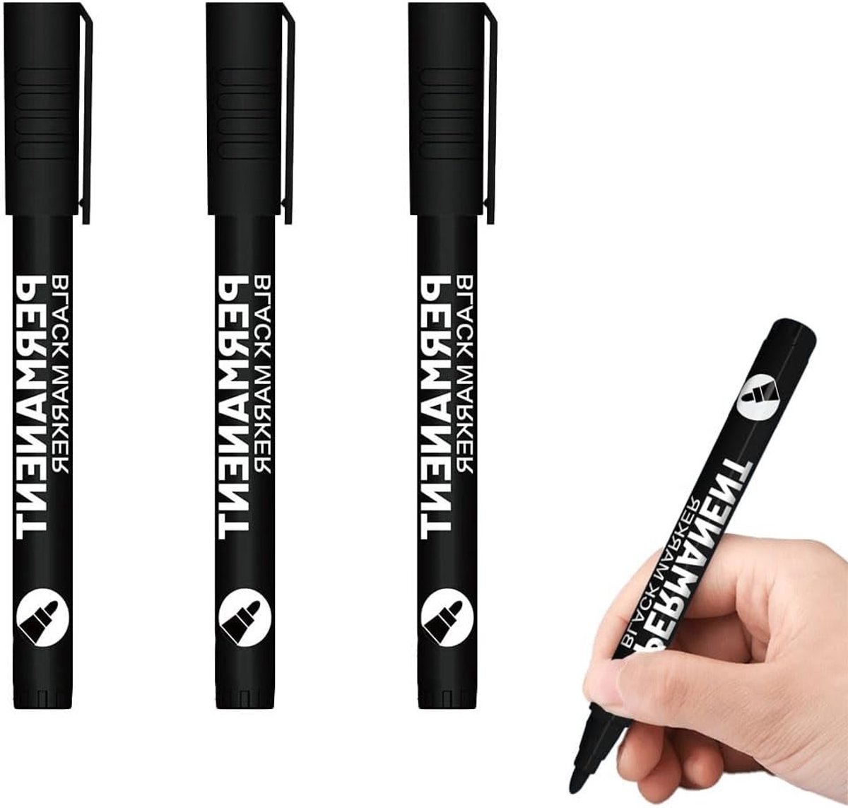 Set van 3 Zwarte Acrylmarkers 1-2 mm, Fijne Punt, Waterbasis, Lichtbestendig voor Steen, Keramiek, Glas, Hout en Canvas