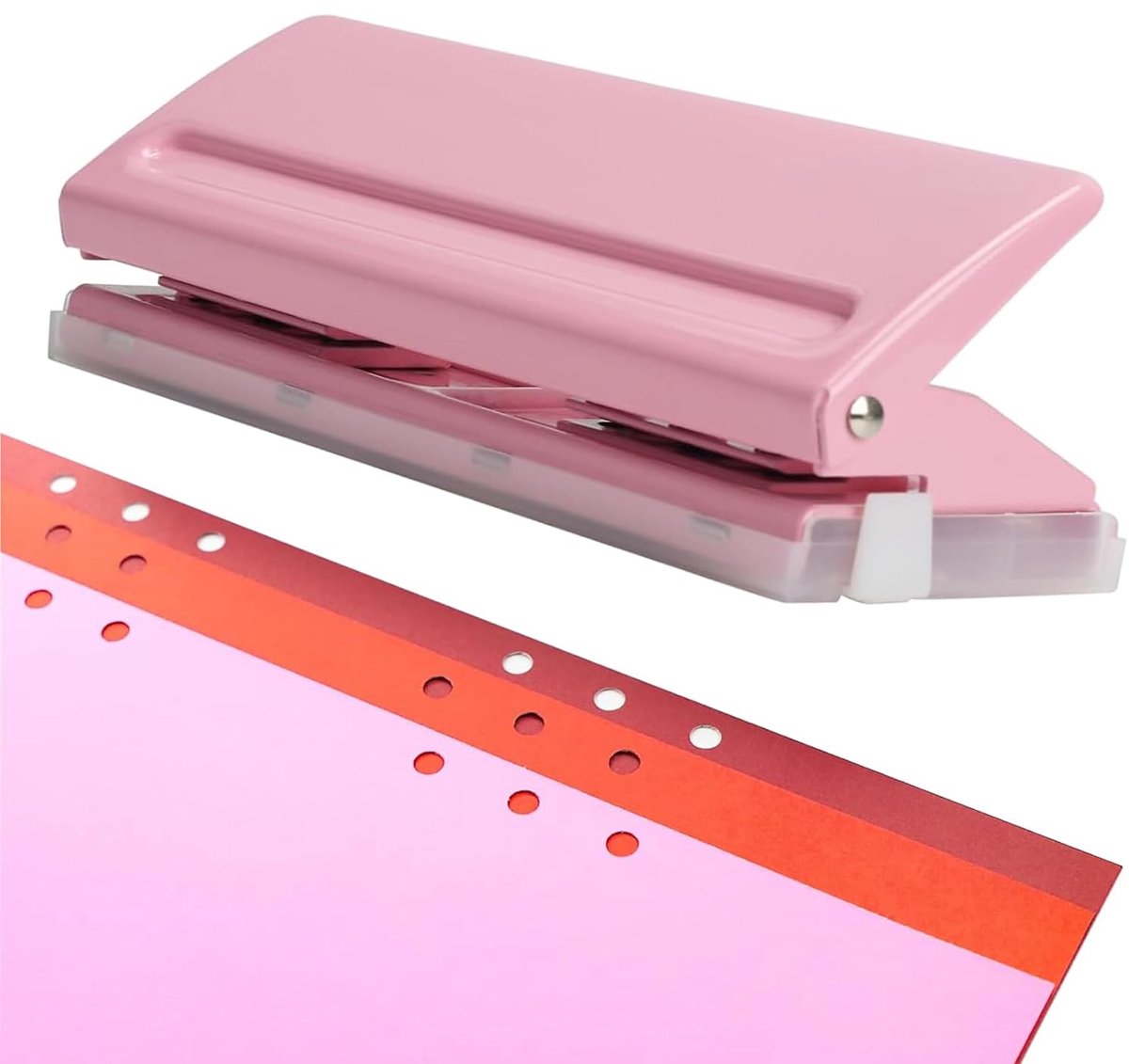 6 Holes voor A3 - A4 - A5 - A6 - Metalen Gatenpons voor Dagplanner - Persoonlijk Dagboek en Mappen - Navullingen (Roze)