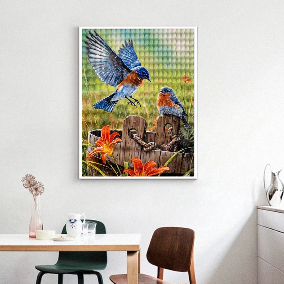 Rubye® Diamond Painting Volwassenen - Diamond Painting Kinderen - Diamond Painting Pakket Volledig - Vogels en Bloemen - 40x50cm — afbeelding 4