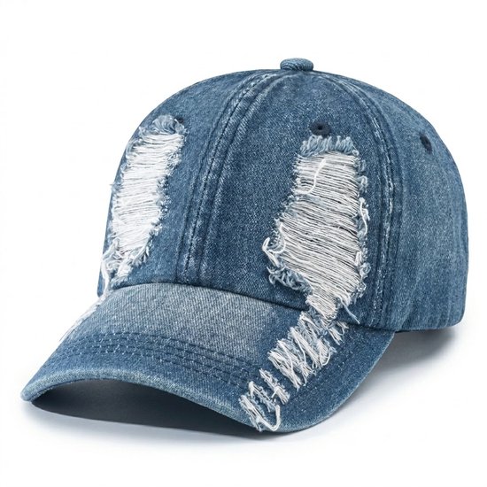 Casquette de baseball en denim bleu vieilli pour femmes et hommes – casquette avec look jean déchiré et visière courbée – casquette de baseball vintage réglable avec effet lavé – casquette décontractée unisexe pour le streetwear