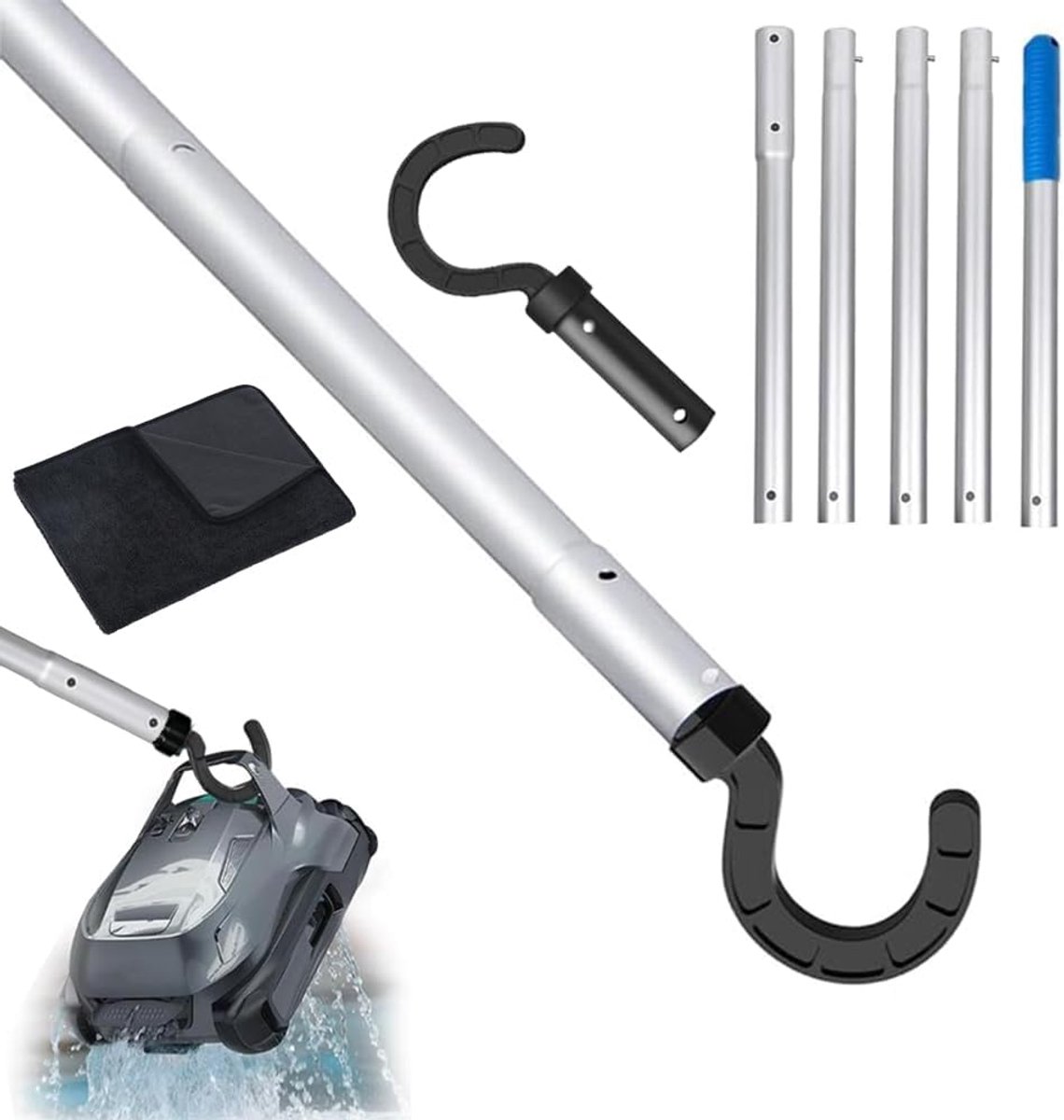 Haak voor zwembadrobot met telescoopstang, telescoopstang met haak, zwembad, 185 cm, zwembadhaak voor stangen, zwembadreinigingsaccessoires, haken, algemene haak voor zwembadreiniger