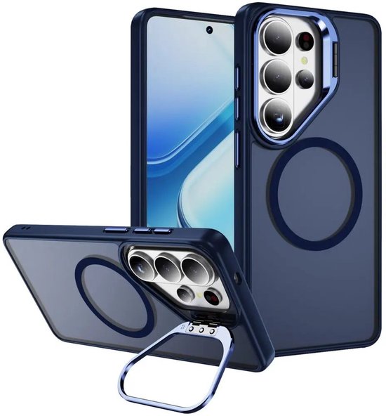 Hoesje Geschikt voor Samsung Galaxy S26 Ultra - Compatibel met MagSafe & Qi2 - Back Cover met Standaard - Camera Kickstand - Blauw