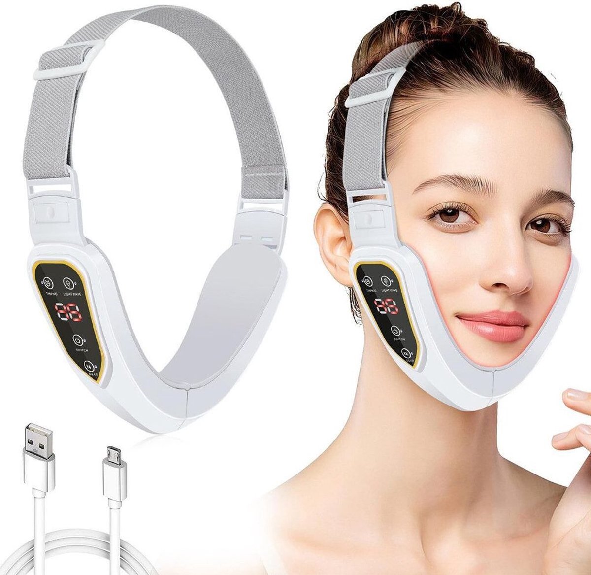 Gezichtsmassageapparaat, V-vormig microstroomapparaat voor gezichtsverzorging, constante temperatuur, liftende en verstevigende massage voor de onderkin.