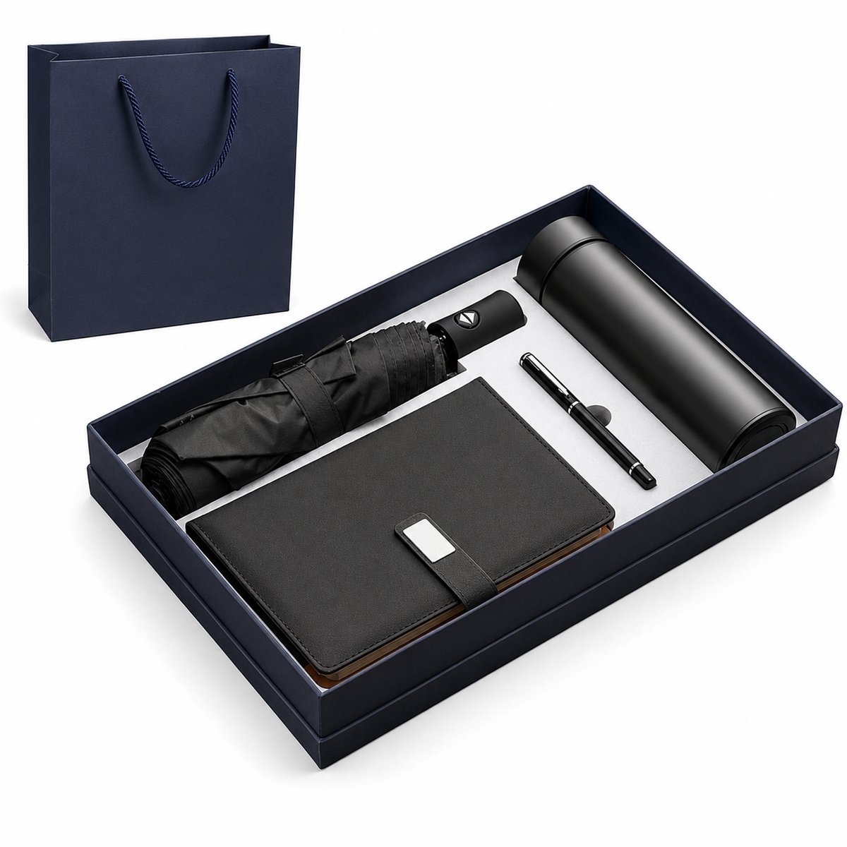 BRD® Zakelijke Cadeauset 4 Zwart - Paraplu - Notitieboek - Drinkfles - Pen