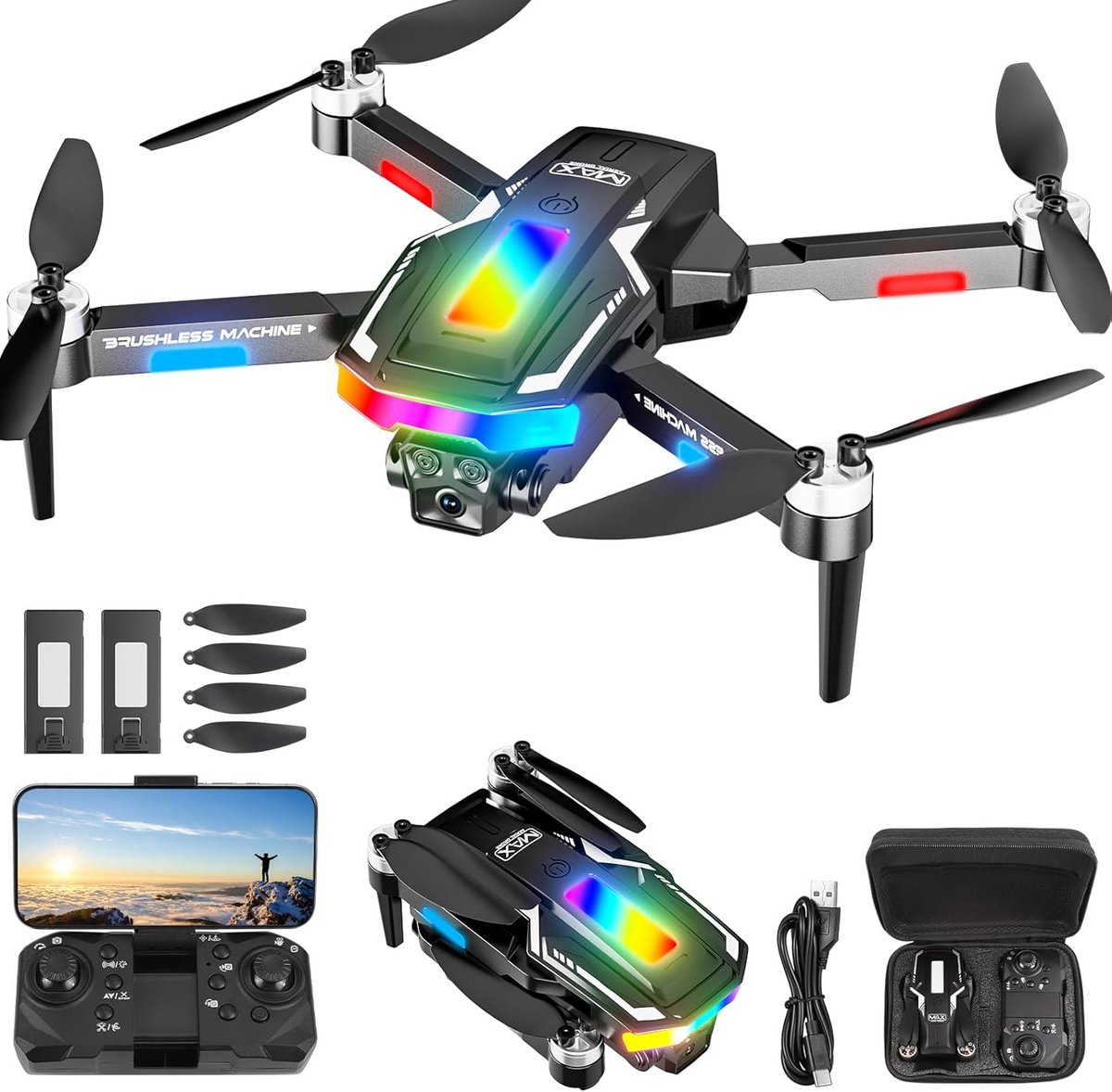 Drone Zwart - Vliegend object - Fotografie en video - Dubbele camera - 8 x 10 x 2 cm - Zwart