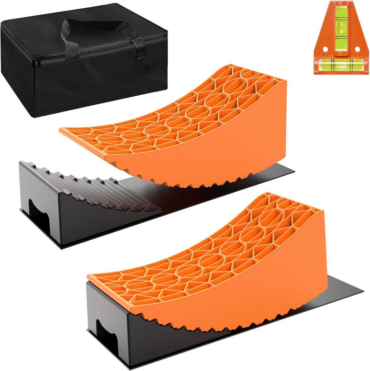 Oprijblok Camper Set - Wielkeg Caravan - Voertuig Stabiliseren - Hoog Draagvermogen - Set van 2 - Rood Zwart