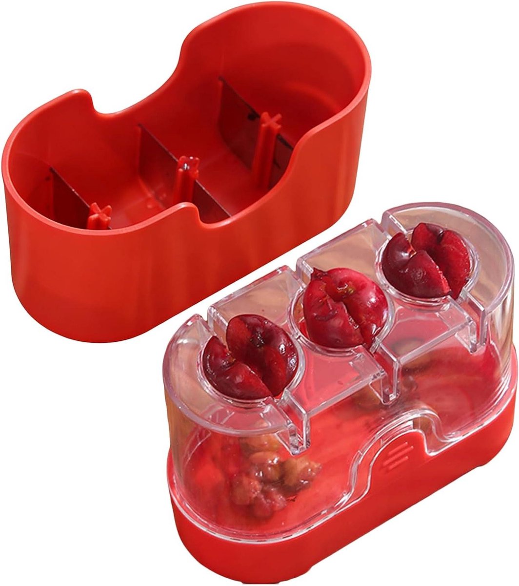 Kersenontpitter - Fruit ontpitter - Maak taarten - Ontpit drie tegelijk - 12x5.5x10cm - Rood