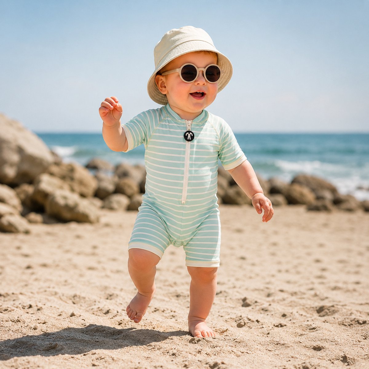Ducksday zwempakje voor baby en peuter - unisex - eendelig - met rits - UV-werend UPF50+ - Andes - Muntgroen - 3 jaar