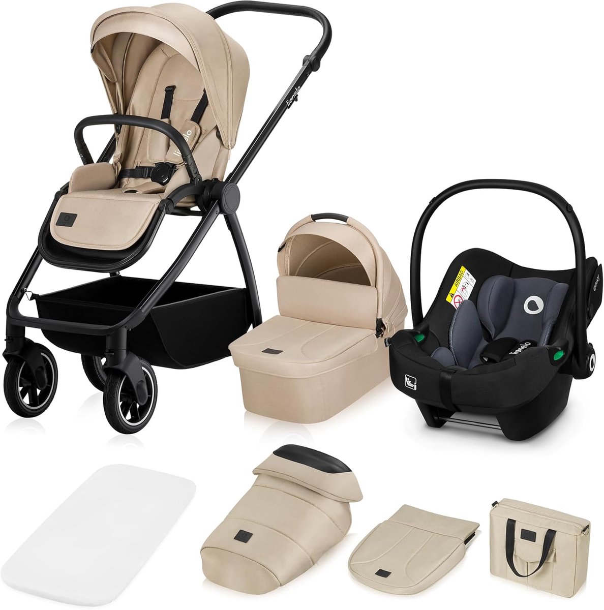 Baby Kinderwagen - Reiswieg Zitje - Veilig Onderweg - 3-in-1 Systeem - Tot 22 kg - Beige