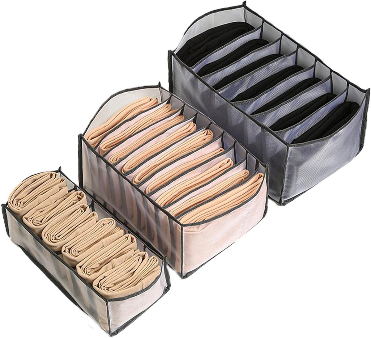 Kast Organizer Set - Opbergdozen Lade - Kleding Sorteren - Wasbaar Mesh Ontwerp - 3 Stuks - Zwart