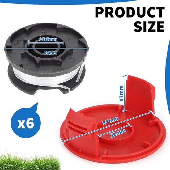 Gazontrimmer accessoires - Draadspoel voor grastrimmer Einhell GE-CT 18/28 Li - Reserveonderdelen - Draadspoel met spoelafdekking - 6 stuks — afbeelding 5