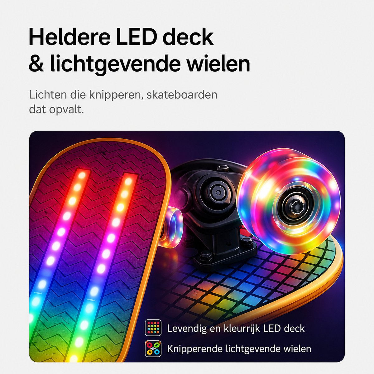 Suotu Skateboard met LED Lichtgevend Dek & Wielen - 80x20cm - ABEC-9 - 95A - Schokabsorptie - Jongens - Meisjes - Volwassenen Skateboards - Gekleurde pijlen — afbeelding 5