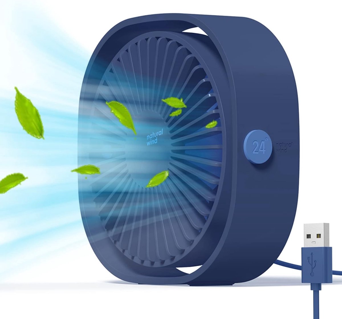 USB-ventilator, draagbaar, stil, 3 snelheden, verstelbaar, stroomvoorziening via USB, voor thuis en op kantoor (blauw)