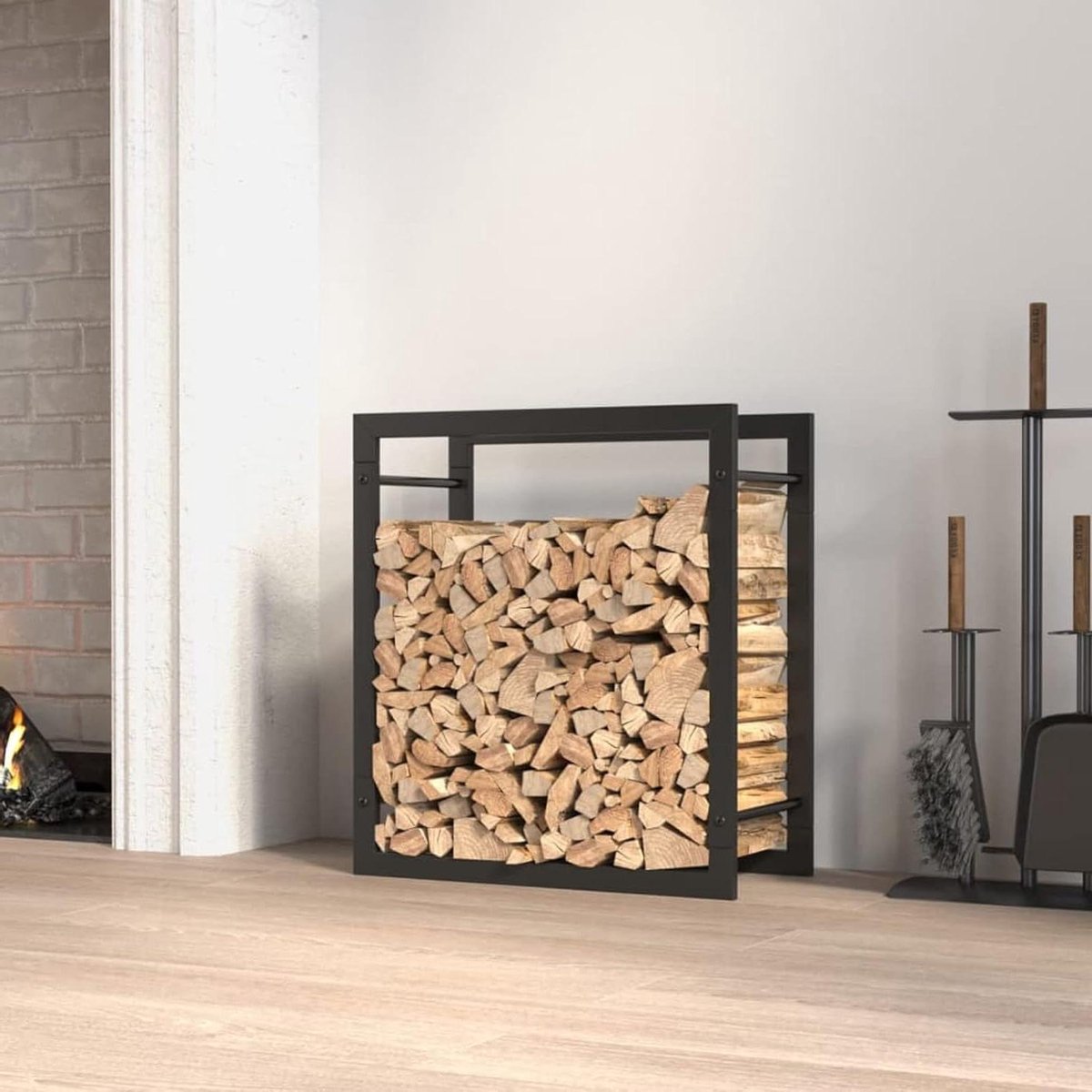 Houtopslag Rek - Houtrek Buiten - Haardhout Opslag - Poedercoating Afwerking - 50 x 28 x 56 cm - Zwart