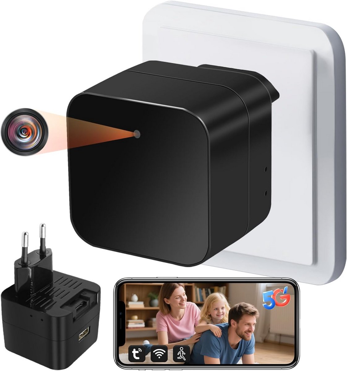 Verborgen Camera - Mini Beveiliging - Thuis Bewaken - Met USB Lader - 1080p HD - Wit