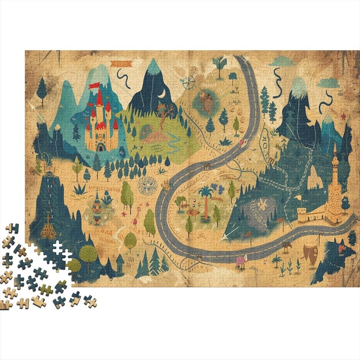 Wereldkaart Puzzel - Landschap Puzzel - Ontspanning - Gedetailleerde Print - 75 x 50 cm - Veelkleurig