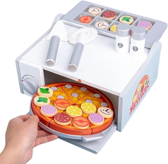 Houten Pizza Speelset - Educatief Kookspel - Imitatie Spelen - Compleet met Oven - 26 x 225 x 12 cm