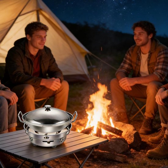 Campingset Kookpan - Spiritus Kookset - Outdoor Koken - Verstelbaar Gebruiksvoorwerpen - 24 cm - Zilver — afbeelding 4